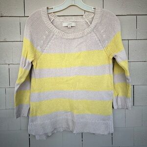Loft sweater 3/4 sleeves yellow stripes size medium